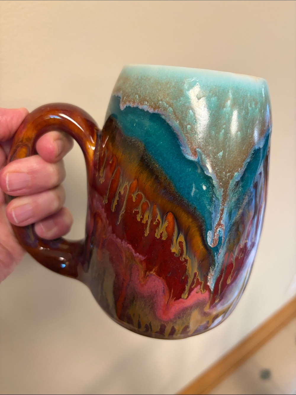 Handcrafted Multicolor Ceramic Mug - Turquoise, Brown & Red